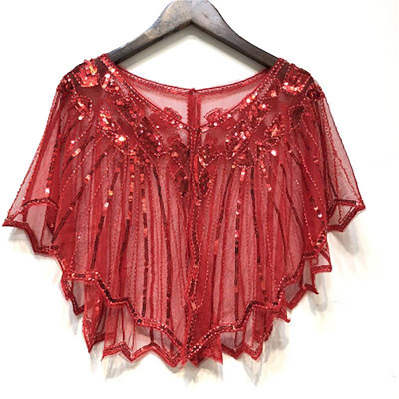 Vintage Flapper Shawl Sequin Beaded Short Cape Beaded Decoration Gatsby Party Mesh Short Cover Up Dress Accessory