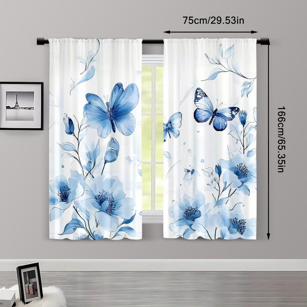 2 ks, Kreativní závěsy 2D potisk Fialový motýl Potisk Všestranný 100% Polyester (bez tyče) Tepelná izolace a místnost