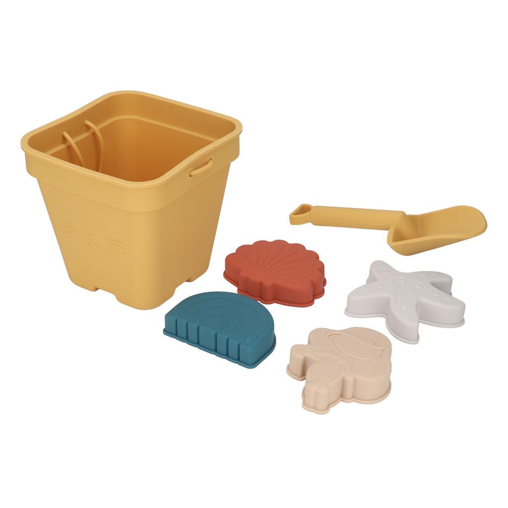 Travel Friendly Silicone Beach Toys Set with Bucket Shovel 4 Sand Moulds Sand Toys for Toddlers Kids