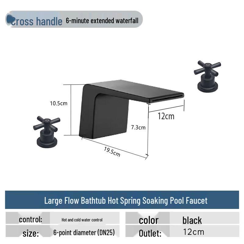 

TLXT High-Flow Concealed Bathtub Valve with Black Cross Handle