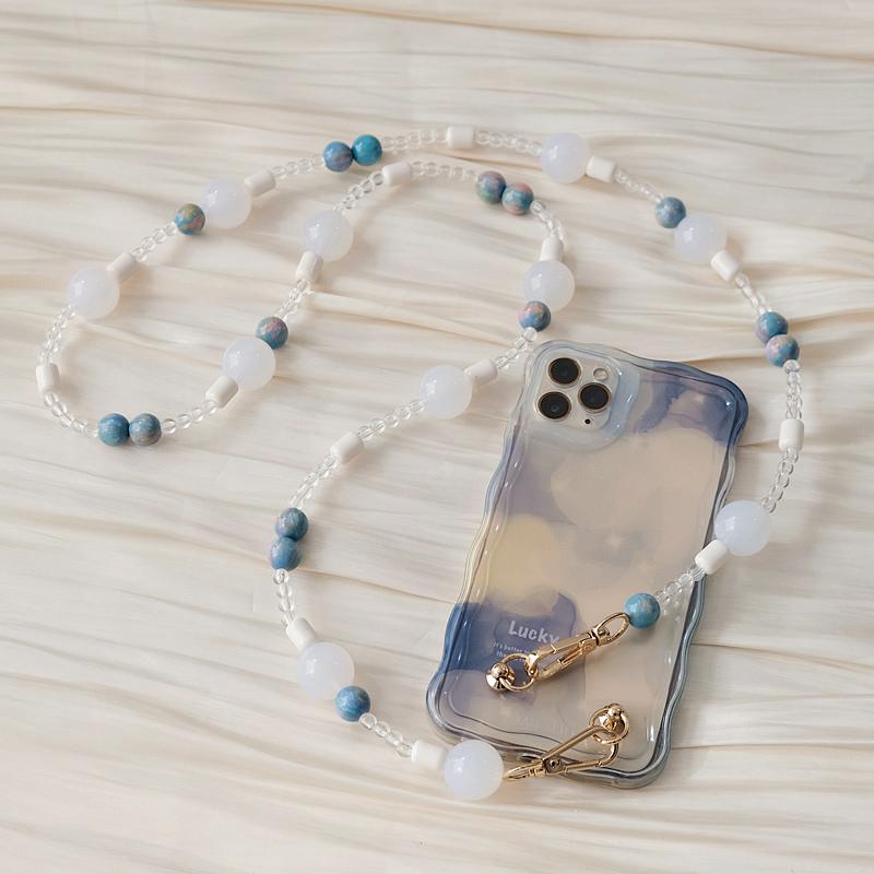 New Phone Accessory Cellphone Chain Anti Lost Universal Amber Beaded Lanyard Shoulder Neck Crossbody SmartPhone Strap Case Chain