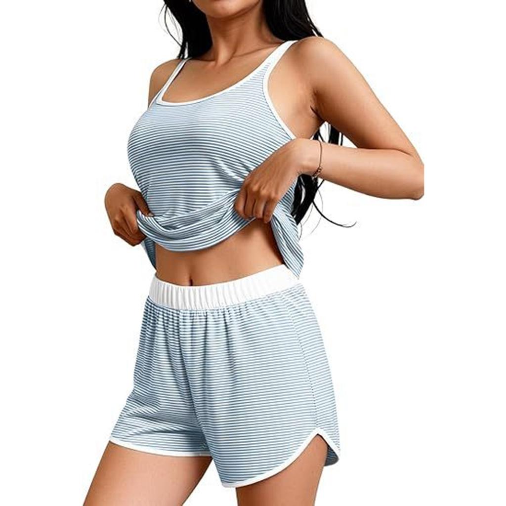 Women's Sleeveless Knit Tank Top and Shorts Set Soft Stretchy Fabric Casual Lounge Wear Summer Outfit