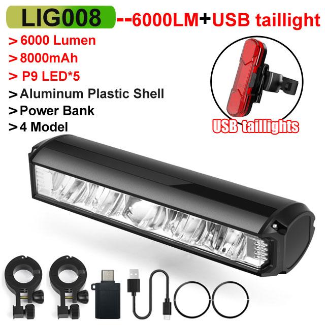Bicycle Light Front 6000Lumen Bike Light 8000mAh Waterproof Flashlight USB Charging MTB Road Cycling Lamp Accessories