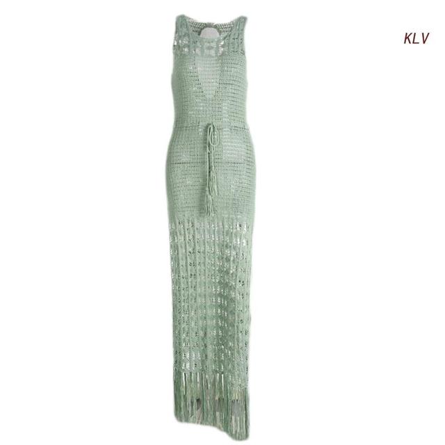 

Женский купальник, солнцезащитный крем, накидка с кисточками, длинный рукав, пляжная одежда, платье, открытая пляжная одежда, шаль, чехол для бикини для отпуска L зелёный