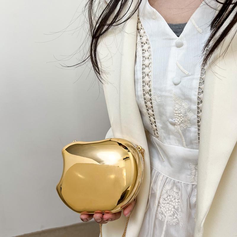 Mini Version Fashion Gold Metal Closure Apple-shaped Clutch Bag Women's Evening Wedding Party Chain Crossbody Bag Shoulder Bag