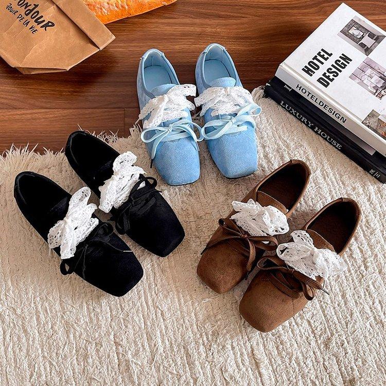 Inner height increase square head ballet style niche single shoes spring 2025 new Korean version retro suede platform casual shoes