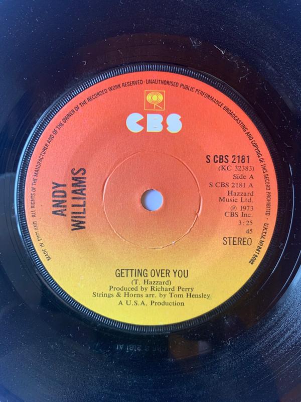 7inch Record ANDY WILLIAMS - Getting Over You SCBS2181 CBS 1973 UK Jazz Used