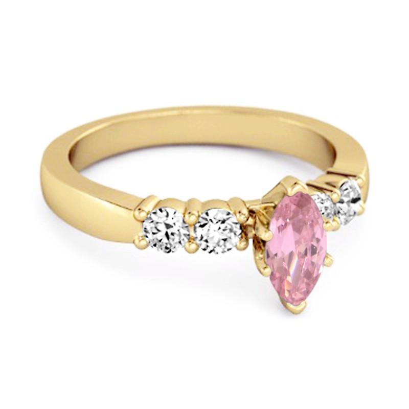 Pink CZ Tapered Five-Stone Women Wedding Ring  - 925 Sterling Silver Gold Vermeil