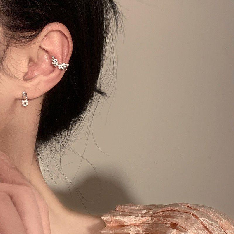Zircon Wing Asymmetrical Stud Earrings - Elegant Korean Style Ear Cuff for Women