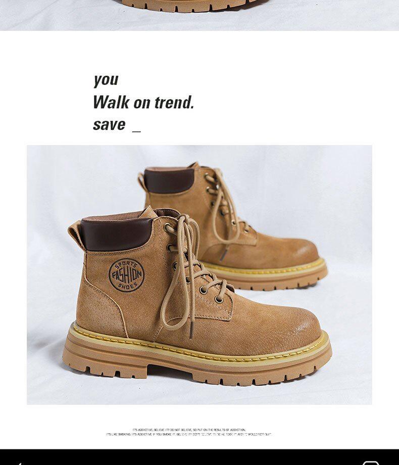 Men's 2025 Summer High-Top Leather Martin Boots - British Style, Yellow, Ideal for Outdoor Work