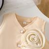 2PCS Girls Flower Applique Sleeveless Vest & Pleated Skirt Set, Button-Down Two-Piece Outfit