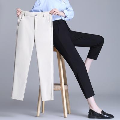 Fashionable Women's Black High-Waisted Nine-Point Stretch Suit Pants