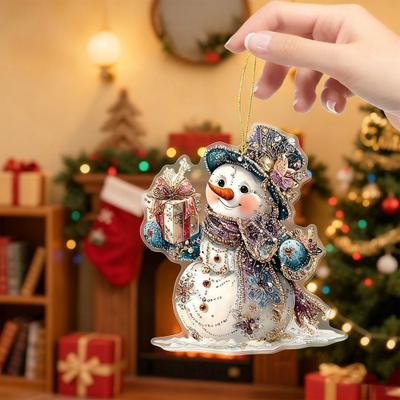 4Pcs/Set Snowman Pendant Christmas Cartoon Pink Snowman 2D Pendant Festive Indoor