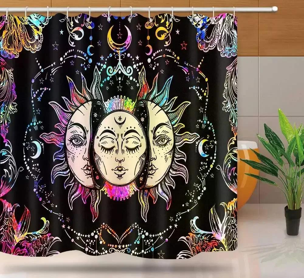 Shower Curtain Moon Star Black and White Waterproof Polyester Fabric Bathroom Curtains Home Decor Hooks