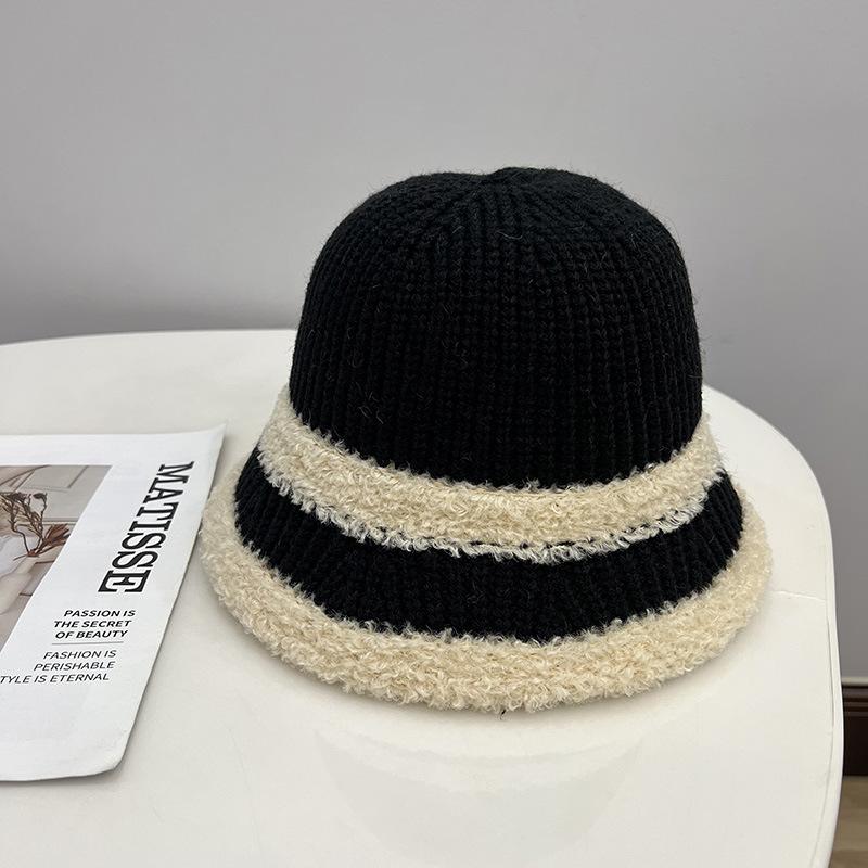 Fashion Plush Edge Knitted Warm Bucket Hat Women's Autumn and Winter Literary and Artistic Style Straight Bucket Hat