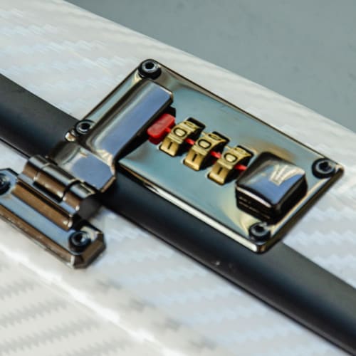 Christiana carbon fiber long triangular violin case with hygrometer and password lock (white pattern)