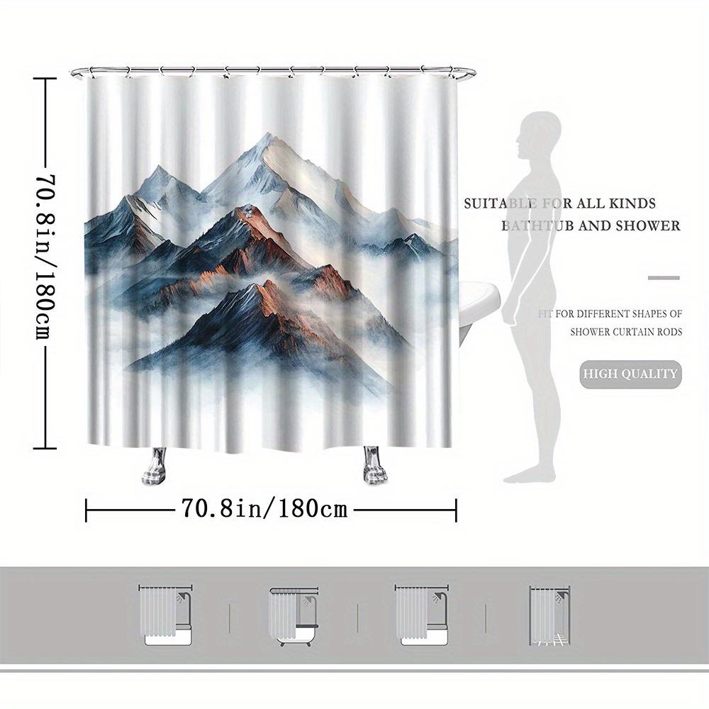 Serene Mountain Landscape Shower Curtain – Snowy Peaks & Golden Light Nature Design, 70.8X70.8In, Includes Hooks