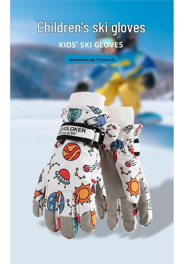 Kids' Graffiti Windproof Ski Gloves - Warm for Boys and Girls