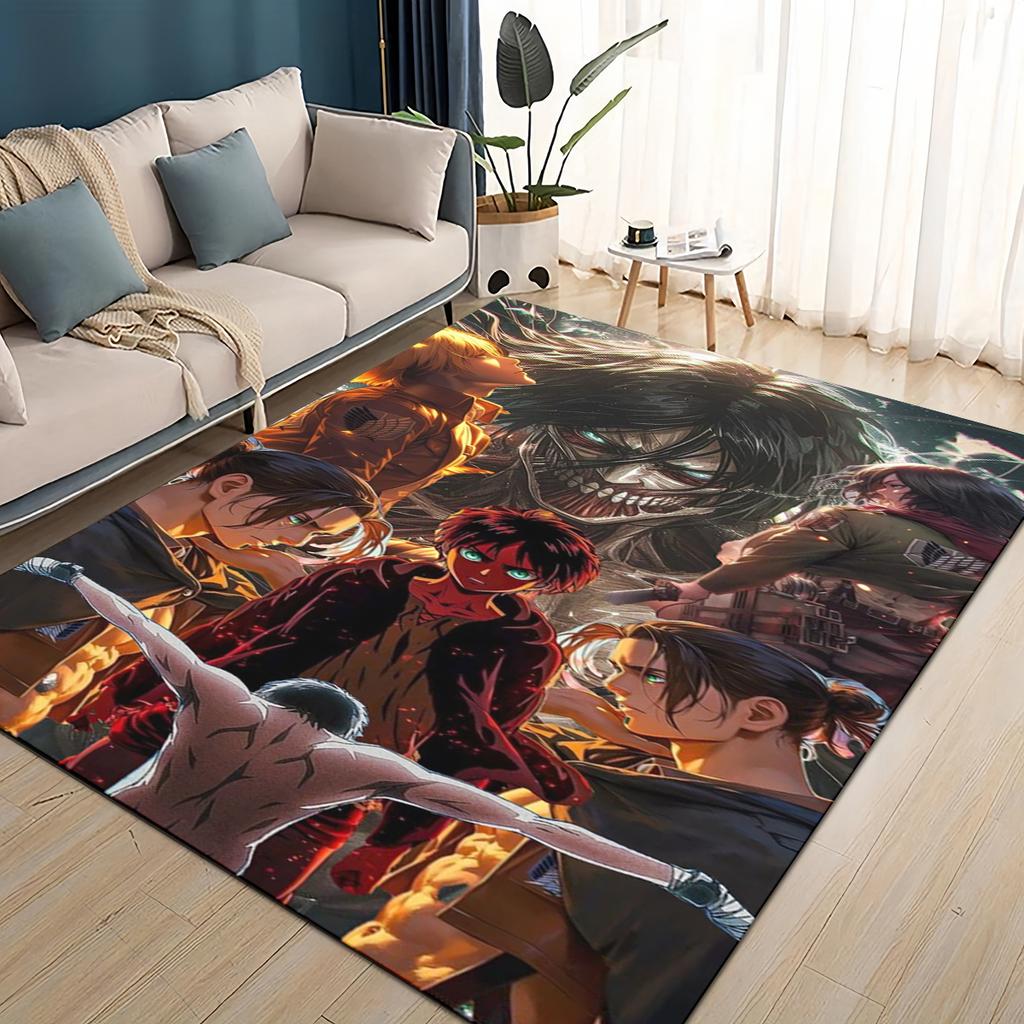 3D Cartoon Attack On Titan Eren Mikasa Anime Carpet Rug for Living Room Bedroom Home Sofa Decoration,kid Play Non-slip Floor Mat