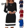 Women Elegant Pullover Dress Striped Print O Neck Long Sleeve Casual Dress Spring Autumn Mini Dress Slim Fit Dress