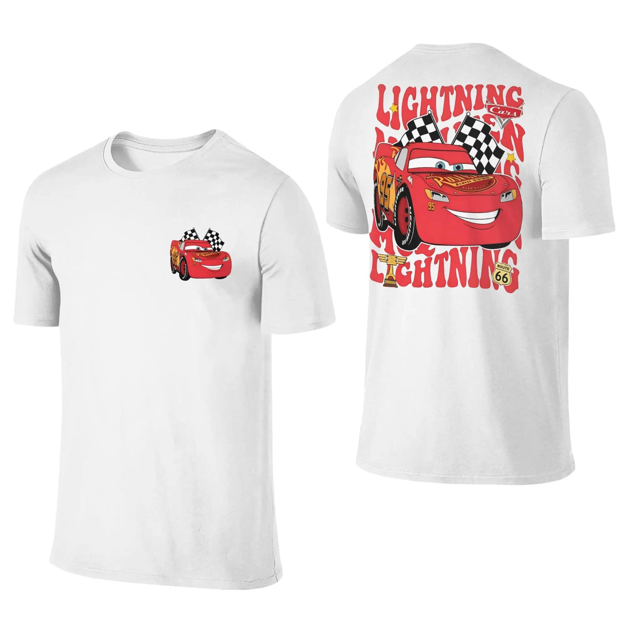 

Men Women T-Shirts Lightning Mcqueen Cars Sally Fun Pure Cotton Tees Short Sleeve T Shirts Round Collar Front Back Two Sides Tops S бежевий