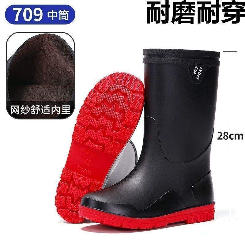 Rain Shoes Men's Closed New Waterproof Shoes Outdoor Water Boots Kitchen Non-slip Work Rubber Shoes Velvet Cotton Warm Rain Boots
