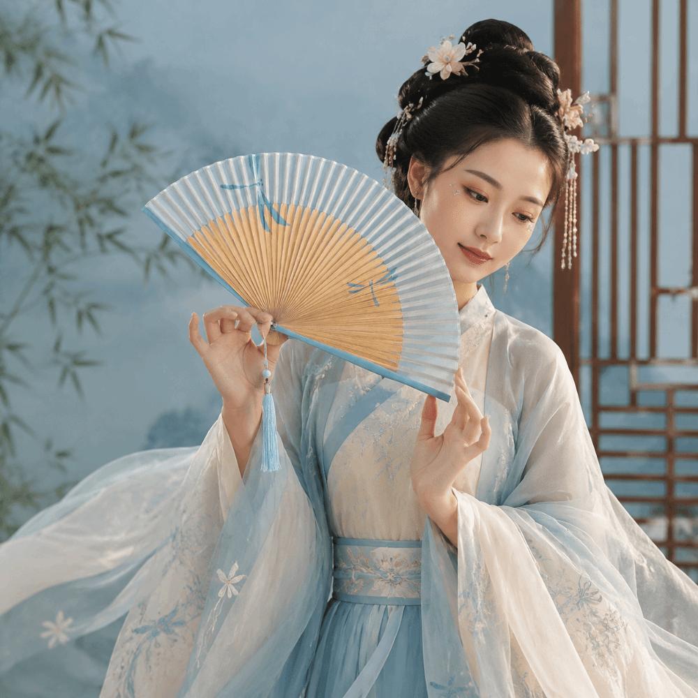 Chinese Style Folding Hand Fan Bamboo Frame Women's Dance Fan Retro Handheld  Fan  Home Use