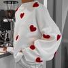 European Style Heart Embroidered Knit Pullover - Women's Round Neck, Long Sleeve, Loose Fit, Versatile Casual Top