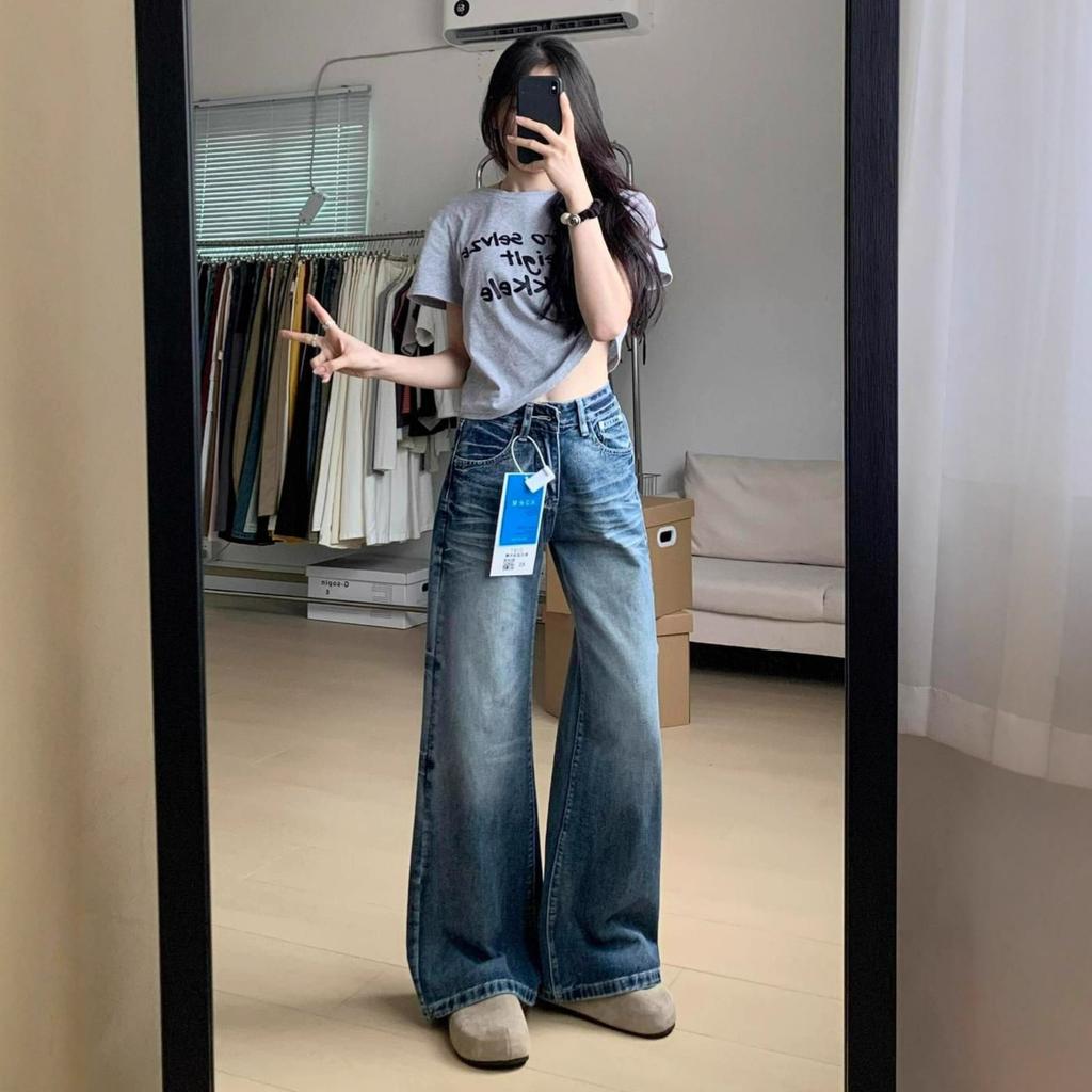 Comfortable High Waisted Large Size Micro Flare Jeans Women's Autumn Year Straight Loose Thin Retro Wide Leg Trousers Jeans for Women Long Denim Pants