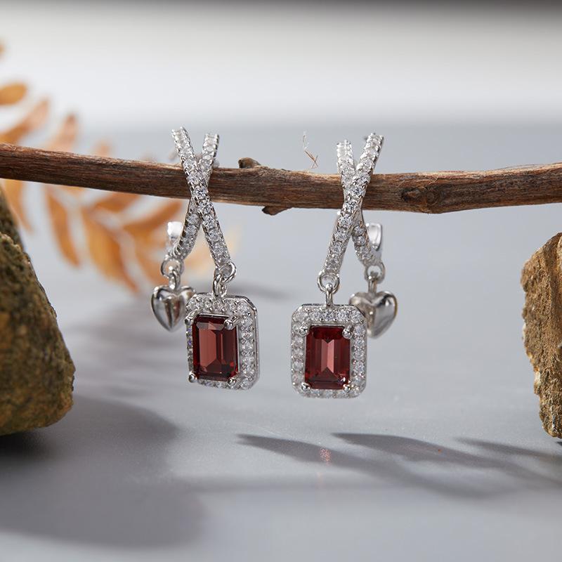 S925 Sterling Silver Natural Colored Treasure, Sugar Cube Stud Earrings, Ear Jewelry Gifts, Light Luxury, Elegant Niche Temperament, High-End Earrings