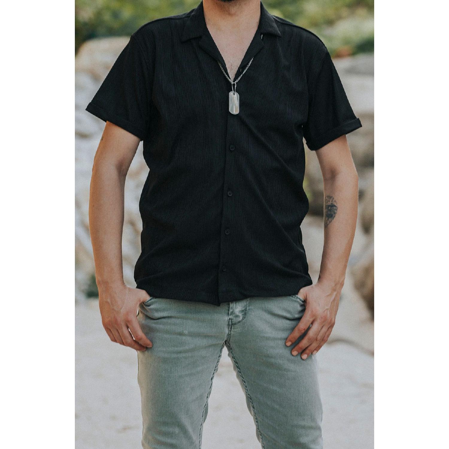 

Мужская рубашка с коротким рукавом Slim Fit, черная S