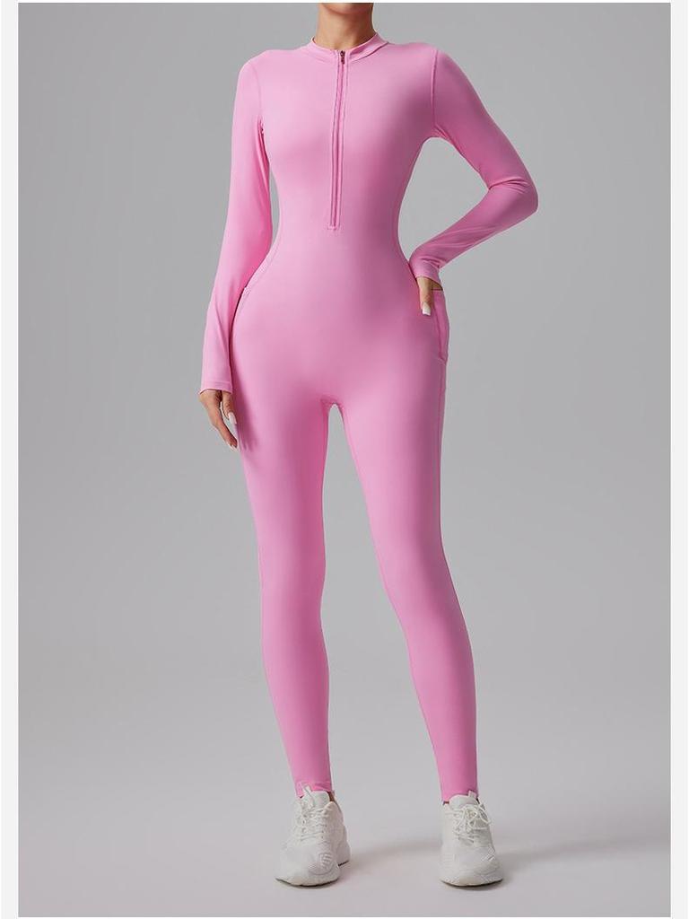 Cross-border Half-Zip Slimming Yoga Jumpsuit - Nude Feel One-Piece Dance & Fitness Wear