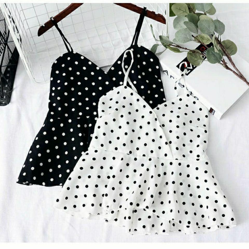 Women's Polka Dot Strappy Backless V-Neck Tank Top - Slimming, Tummy-Covering Sleeveless Summer Outerwear.