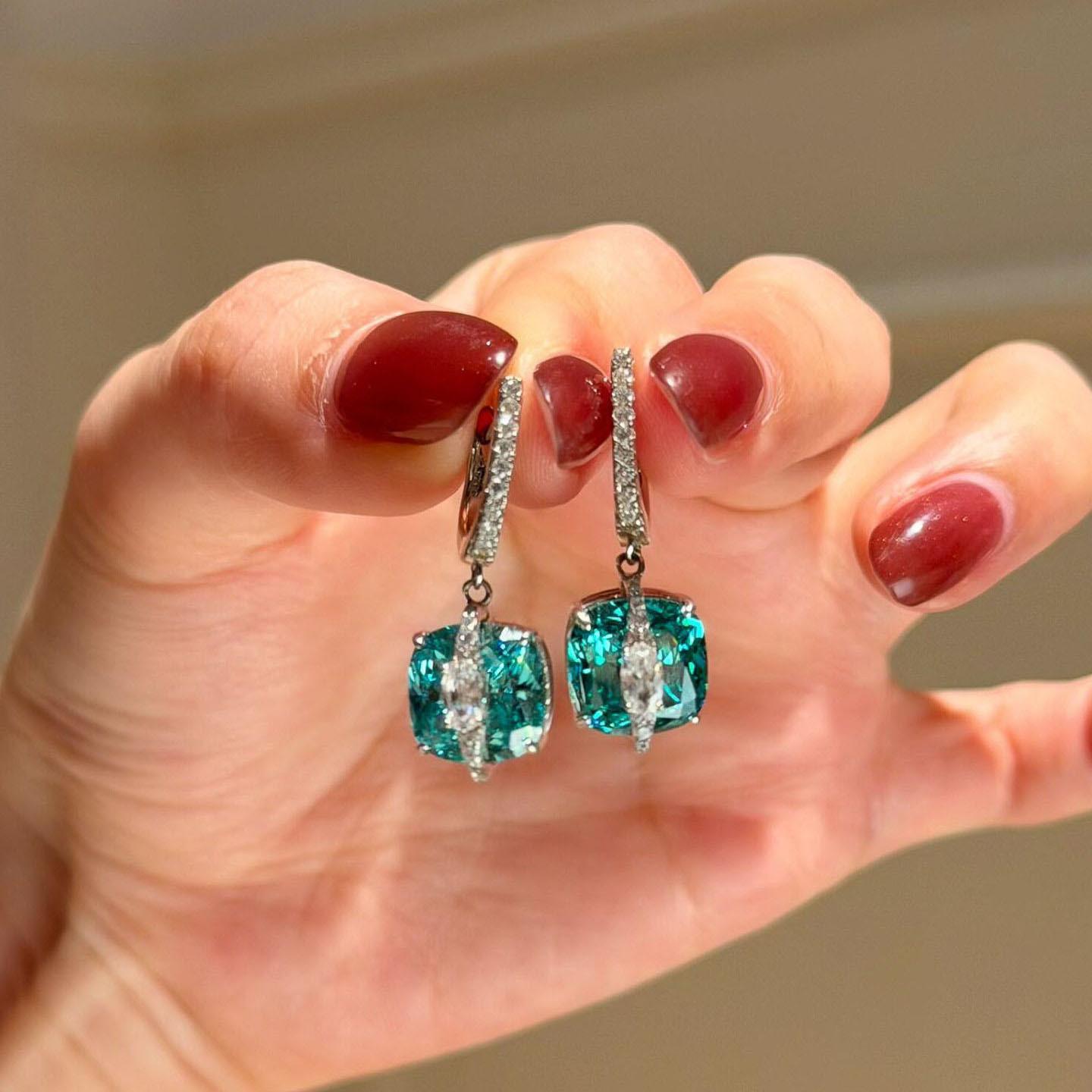 

Original Design dazzling inlay Diamonds Paraiba blue gemstone earrings for women high-quality Square Earring Wedding Jewelry синий