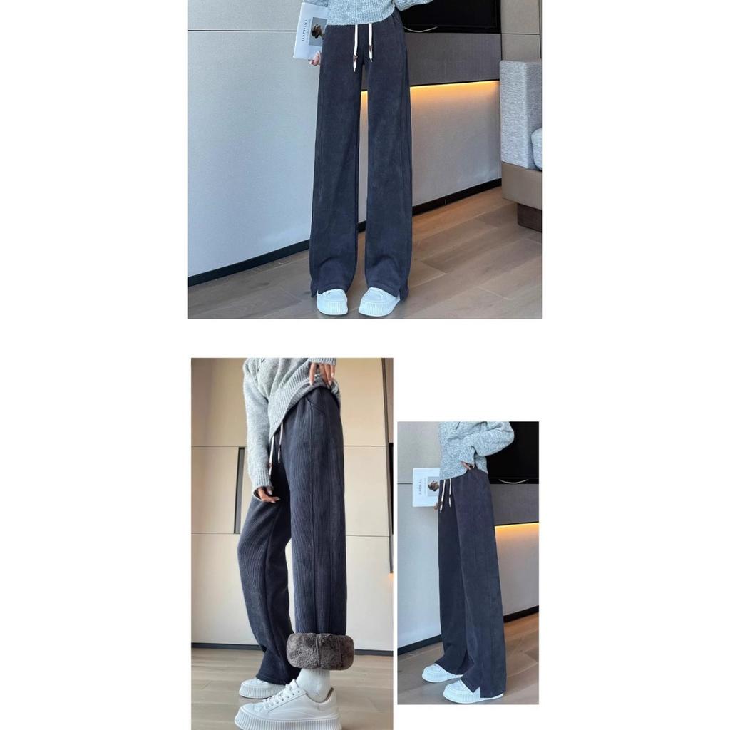 Women's High Waisted Straight Leg Winter Pants - Thickened Fleece Lined Elastic Waistband, Casual Pants for Autumn and Winter, Middle East Series