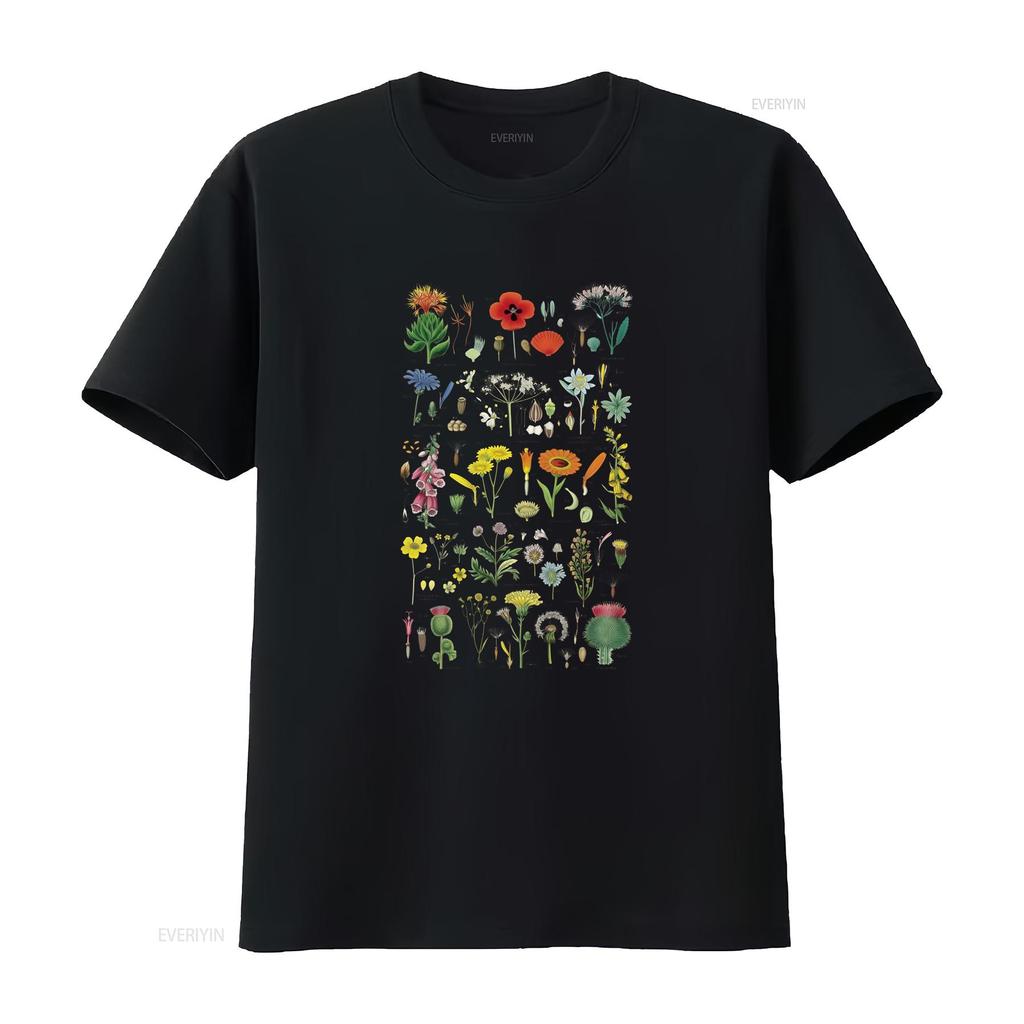 Flowers Variations T Shirt  British Wildflowers Retro Cool Top vintage Washed designer clothes graphic Unisex Versatile