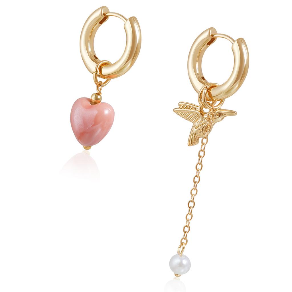 Vintage Inspired Asymmetric Heart and Bird Earrings Hypoallergenically Zinc Alloy Fashion Jewelry Gift for Women