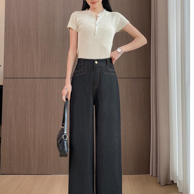 

Широкі штани тенсел імітація деніму весна літо новий тренд популярні з високою посадкою тенсел прямі штани 4XL чорний