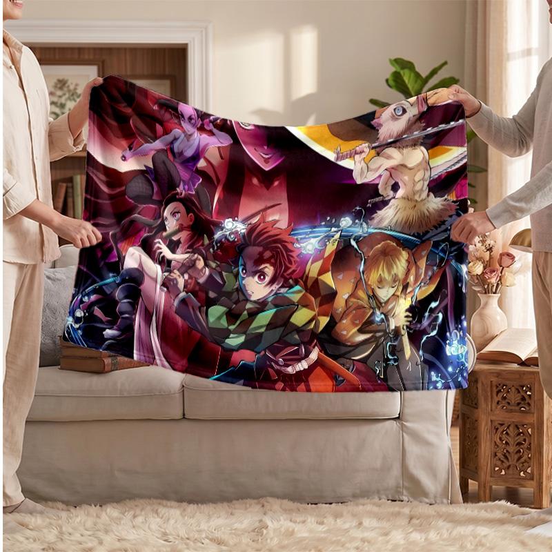 Demon Slayer Printed Flannel Blanket, Skin Friendly Warm Throw for Indoor Couch Bed Daily Use