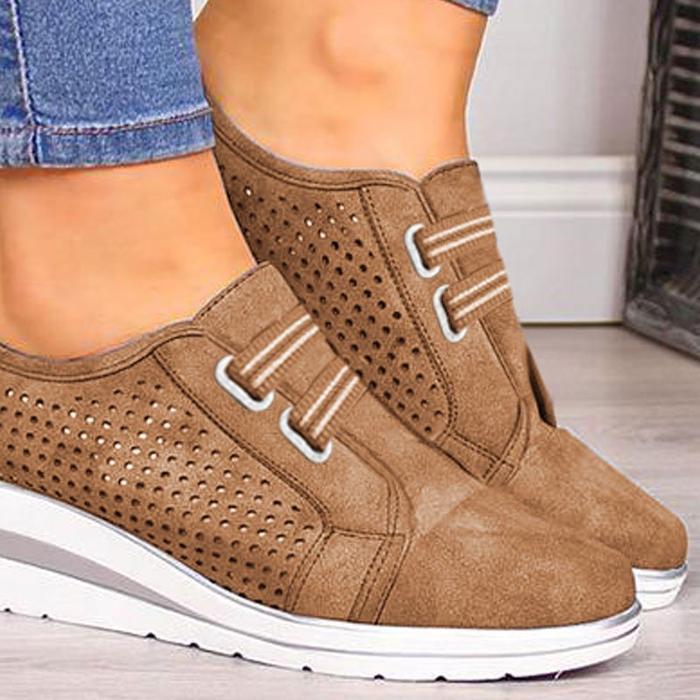 Autumn single shoes wedge heel hollow round head shoes