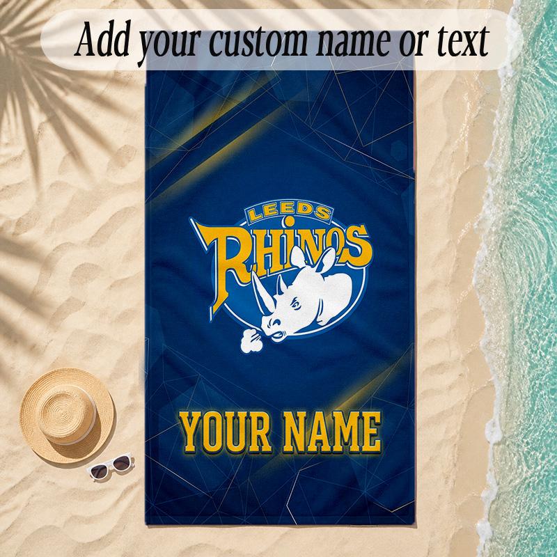 Beach TowelLeeds Rhinos Custom Name Text Personalized Soft Towel for Beach Pool Indoor Home Decor Gift