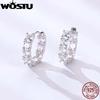 WOSTU Real 925 Silver Full of Zircon Circel Hoop Earrings For Women S925 Wedding Round Crystal Pendientes Jewelry Gift