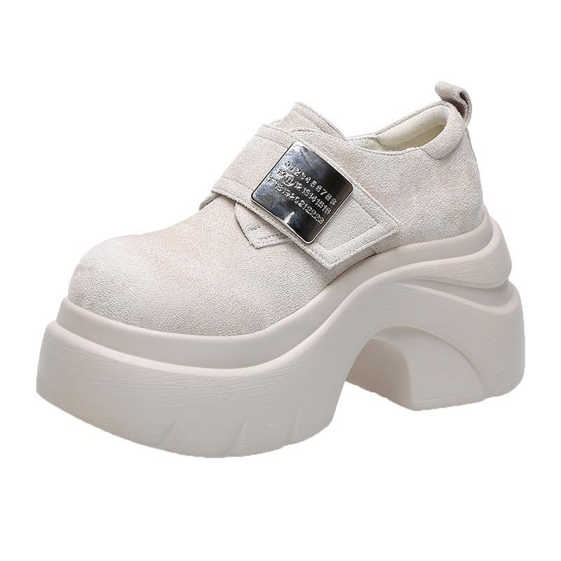 Small height-increasing platform shoes retro versatile loafers women's 2025 autumn new European and American style Velcro single shoes