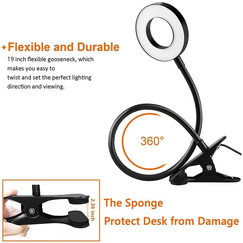 Dimmable 3 Color Bedside Night Light Lamp Usb Read Book Led Lights 3D Ring Night Lights For Bedroom Desk Clip Night Lamp