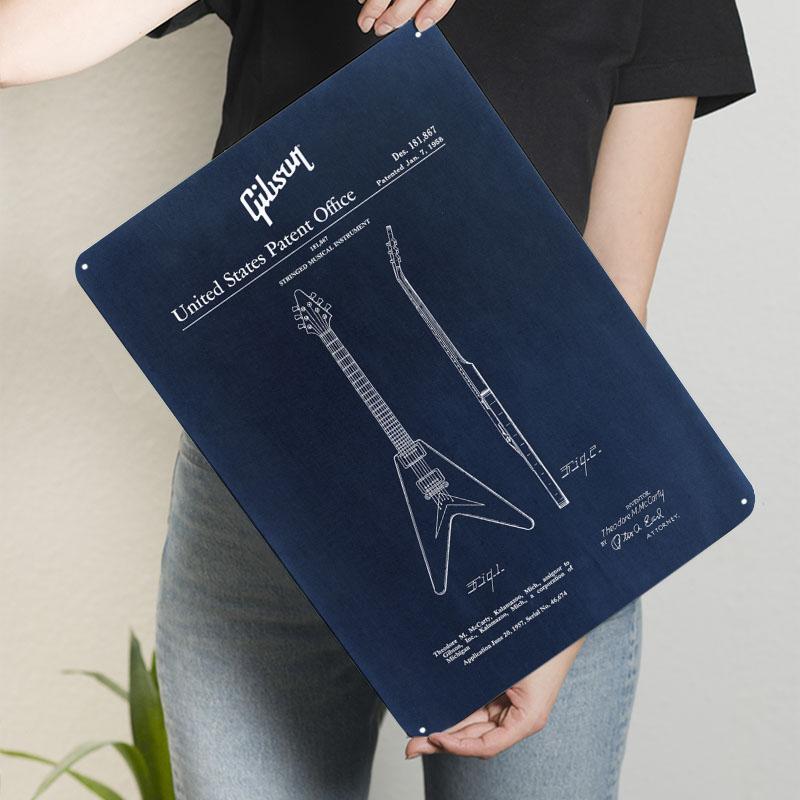 Gibson Guitar Patent Metal Signs Guitar Poster Decor for Room Decoration Custom Tinplate Sign for Wall Art Decoration Retro Home