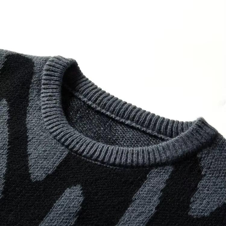 Neuer beliebter Herbst-Winter-Pullover mit unregelmäßigem Jacquard-Muster, lässiger Rundhalsausschnitt, Kontrastfarbe, gestrickter Herrenpullover