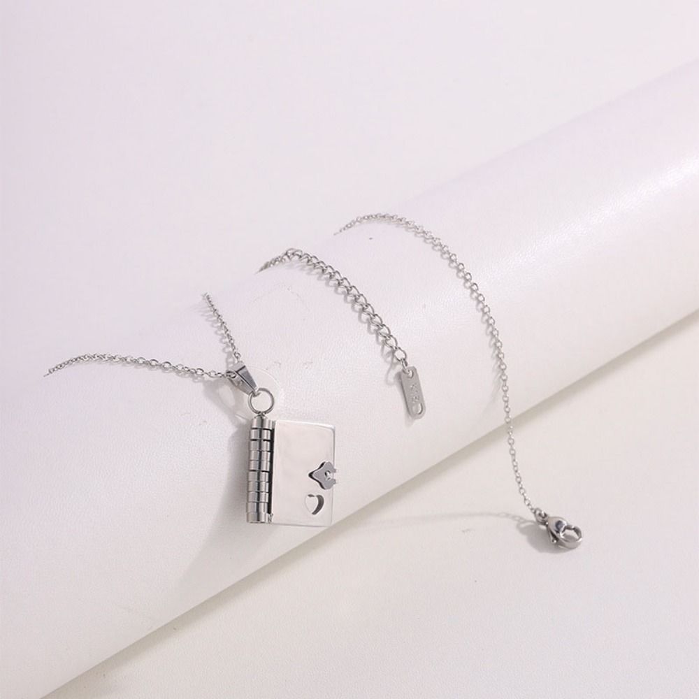 Metal Women's Sweater Chain Stainless Steel Lovers Choker Necklace Book Pendant Necklace  Girls
