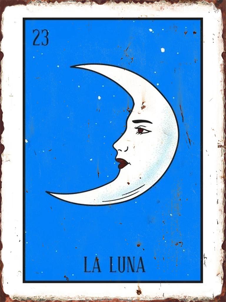 Retro Mexican Loteria Bingo Game Printed Metal Sign La Sirena Mermaid Collage Wall Plate Latin Style Cafe Bedroom Wall Decoratio