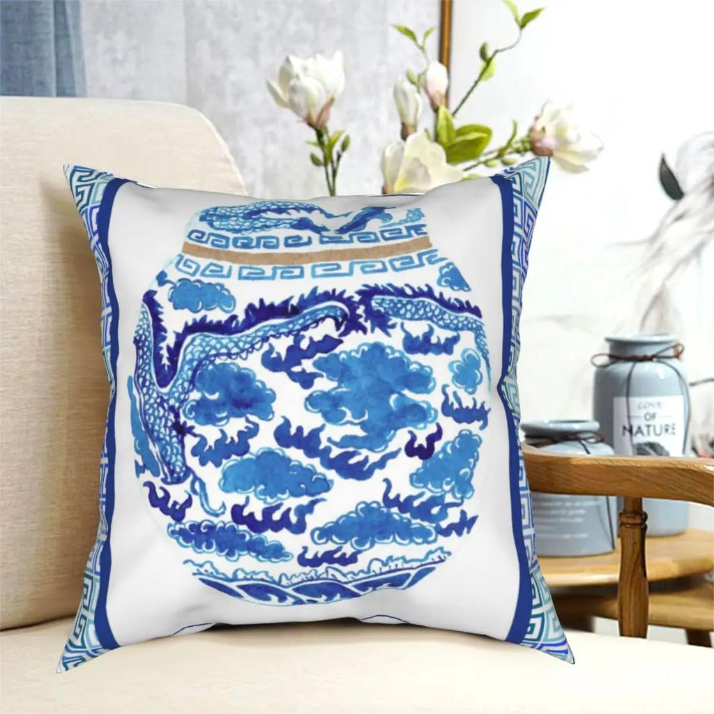 Ginger Jar Pillow Case Vintage Navy Blue Indigo Pattern Blue Delft Chinoiserie Porcelain Cushion Cover Decor Pillowcase for Home