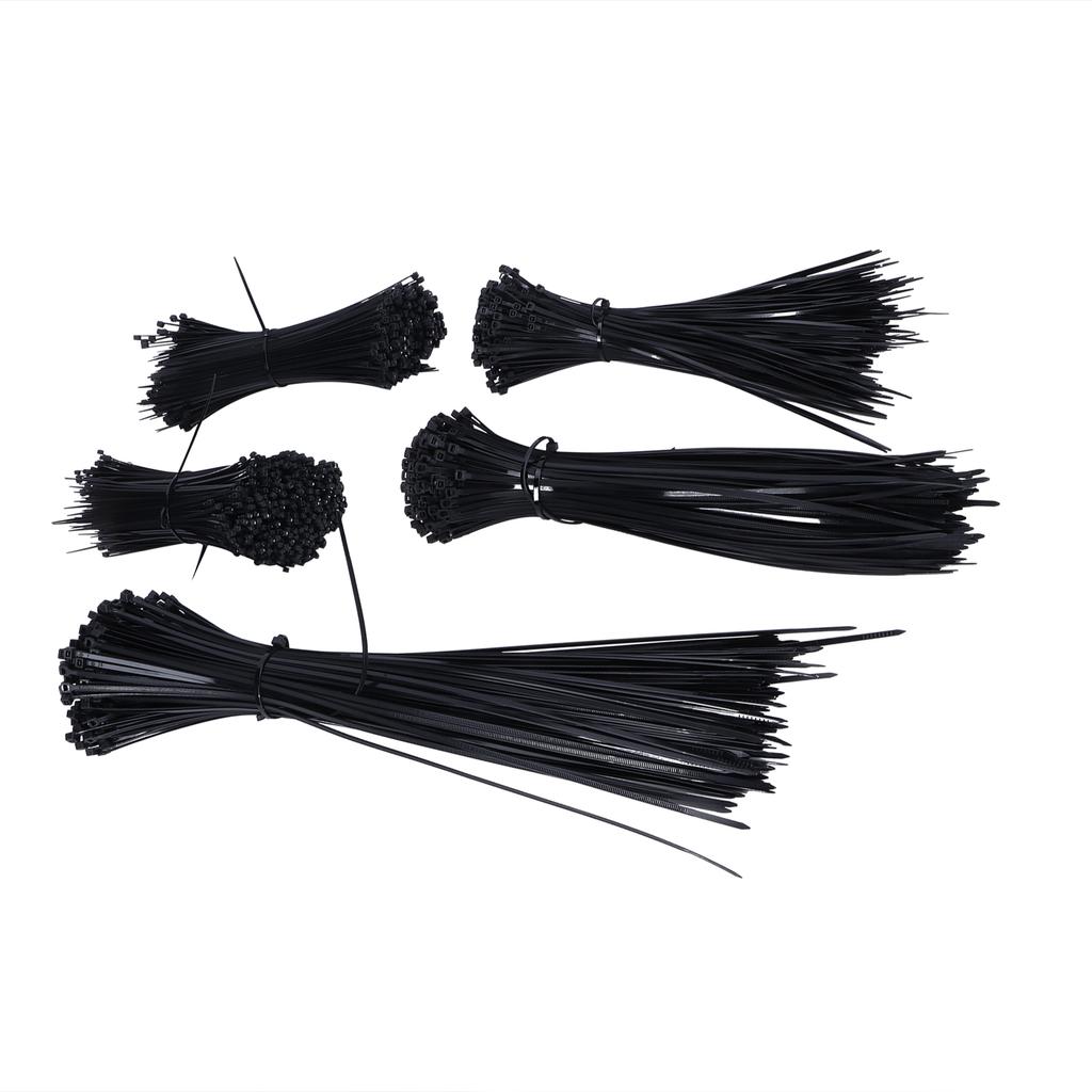 5Packs Cable Ties Zip Wraps Set Disposable Nylon Wire Cord Strap Fastener Fastening OrganizerBlack
